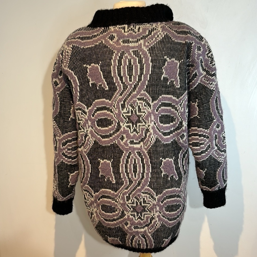 Vintage 80’s Biba Paris wool blend purple print cardigan size EU38 (US8/medium) - Picture 6 of 13